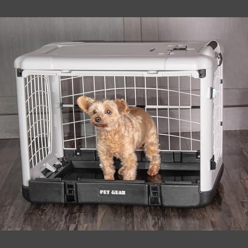 Pet Gear The Other Door 4 Door Steel Crate for Dogs/Cats, 27", Fog | Garage-Style Door, Includes Removable Tray, No Tools Required