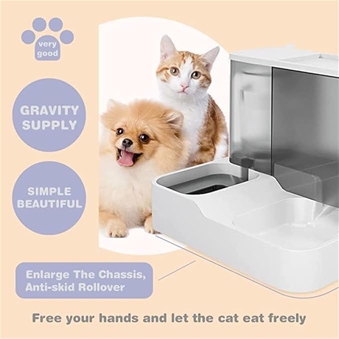 2 in 1 Pet Automatic Food and Water Dispenser, Cat Feeder, Dog Feeder,Pet Water Dispenser,Pet Automatic Feeder, Pets Auto Feeder (Grey)