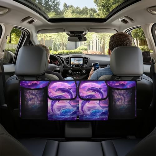 Dolphin Hanging Car Trunk Organizer Collapsible Car Back Seat Storage Bag Auto Cargo Bags with 4 Large Pockets Universal Automotive Interior Accessories