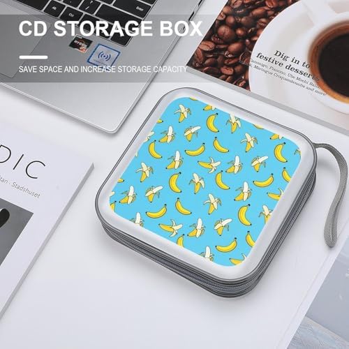 Portable Protective CD Holder Cute Banana, 40-Disc Hard Case with Zipper, Storage Binder for Music Movies Game Collections