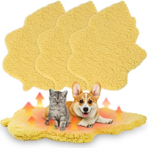 3 Pack Self Warming Pet Bed Leaf Shape Self Heating Cat Dog Mat Washable Thermal Sleeping Pad for Indoor Outdoor Hedgehog, Bunny, Sugar Glider, Rat, Chinchilla(Light Yellow,Large-19 x29)
