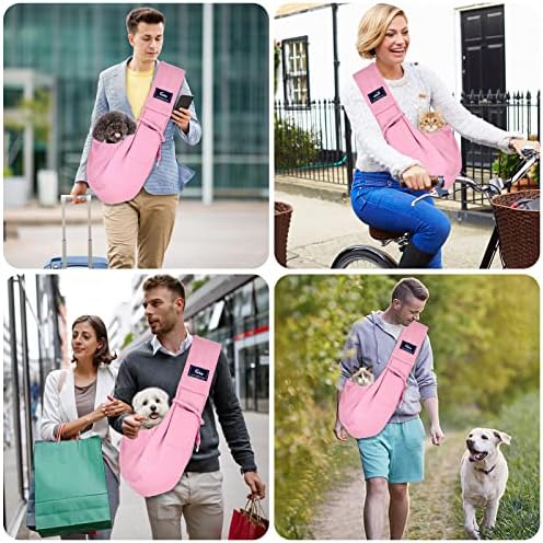 CUBY Dog and Cat Sling Carrier - Hands Free Reversible Pet Papoose Bag - Soft Pouch and Tote Design - Suitable for Puppy, Small Dogs Cats Outdoor (Pink, Unadjustable Strap)