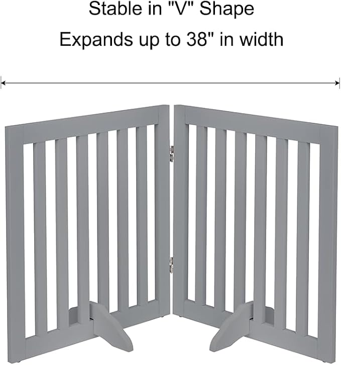 unipaws 24”H Free Standing Pet Gate for Dog Cat, 40”Wide Wooden Dog Gates | Foldable Pet Fence for Doorway, Stairs, Step, Expandable Doggy Barrier, Indoor Use
