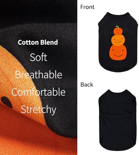 Fitwarm Thanksgiving Triple Pumpkins Dog Shirt, Fall Dog Clothes for Small Dogs Boy Girl, Funny Doggy Tshirt, Pet Outfit, Black, Orange, XS