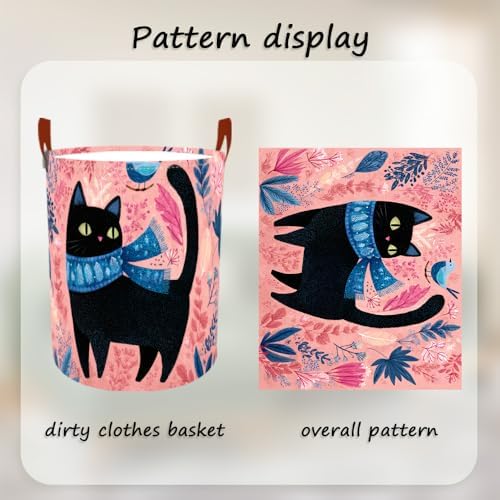 Laundry Basket 15.7x19.7 in Black Cat Floral Hamper for Bedroom