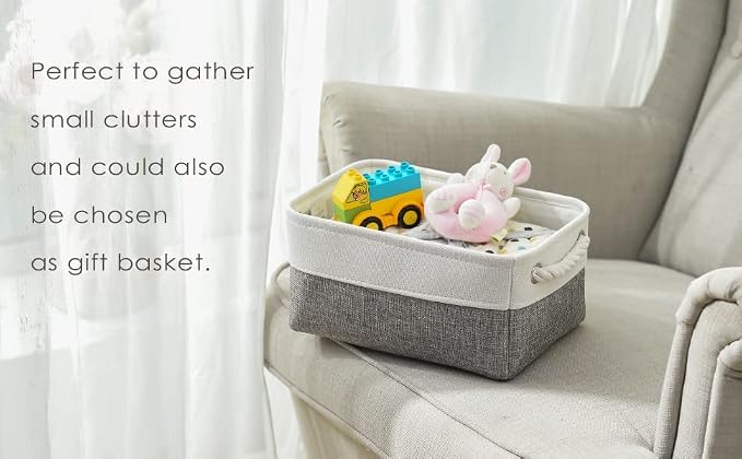 Organization and Storage Basket for Shelves - 12x8x5.2 inch 1 Pack Fabric Storage Cubes, Collapsible Storage Bins for Closet Organizer Gift Cloth Toy (White & Grey)