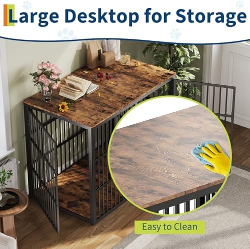48 Inch Dog Crate Furniture, Wooden Kennel with Metal Frame, End Table | Furniture-style design, sturdy metal frame, 3-door access, spacious interior, easy assembly, home-friendly pet space