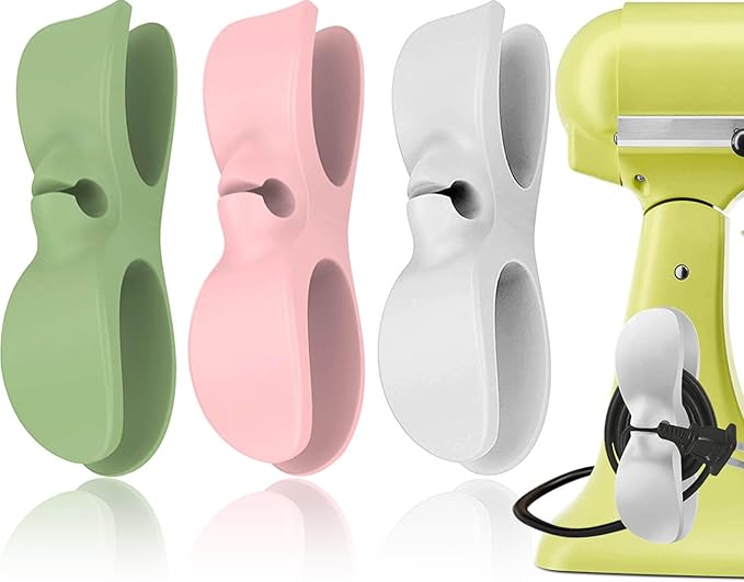 Cord Organizer Kitchen Appliances, Pastel Wrap for Stand Mixer | 3PCS Self Adhesive Stick On Silicone Cable Holder Keeper Winder Hook Clip, Electric Wire Hider, Compatible with KitchenAid