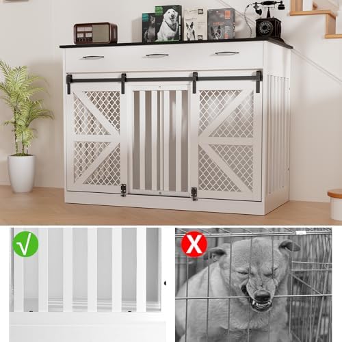 48" Dog Crate Furniture with Storage, Heavy Duty Dog Kennel Indoor with Divider for Small, Medium and Large Dogs, Large Dog Cage with Sliding Barn Door, Decorate House as TV Stand, End Table
