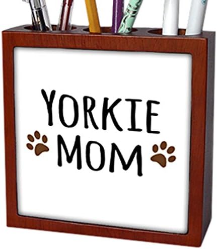 3dRose ph_154219_1 Yorkie Dog Mom Yorkshire Terrier Doggie by Breed Doggy Lover Brown Paw Prints Mama Pet Owner Tile Pen Holder, 5-Inch