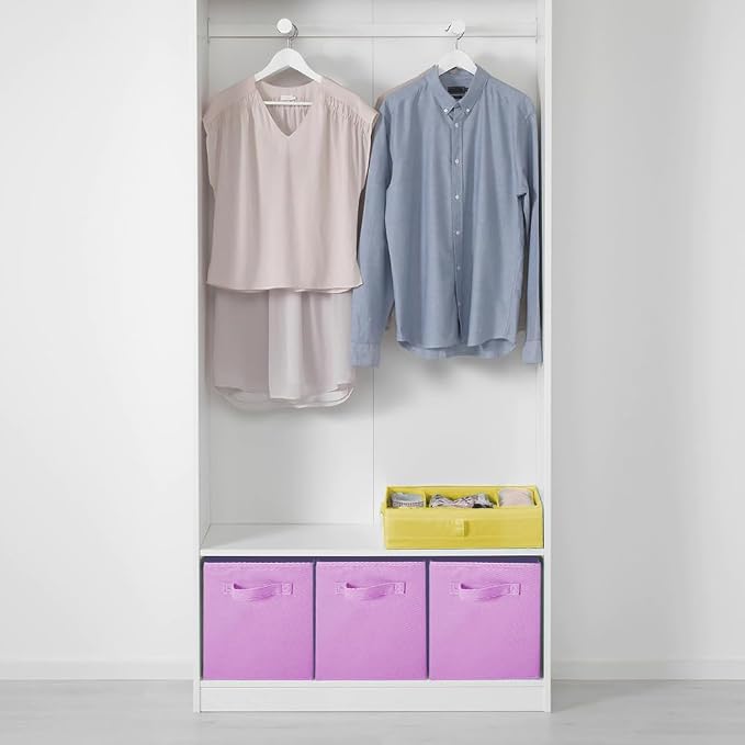 PowerKing Collapsible Storage Cubes, Farbic Storage Bins, Pink, 6 Pack | Sturdy, Lightweight, Easy Pull Handle, Closet & Shelf Organizer, Clothes and Toys Storage, 10.5'' x 11'' x 10.5''