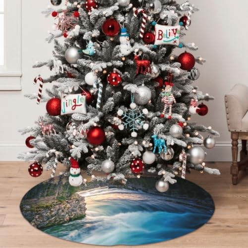 Christmas Tree Skirt, Soft Polyester Xmas Tree Skirts with Ribbon Ties, Rustic Farmhouse Holiday Party Decorations Idaho USA Art 30"
