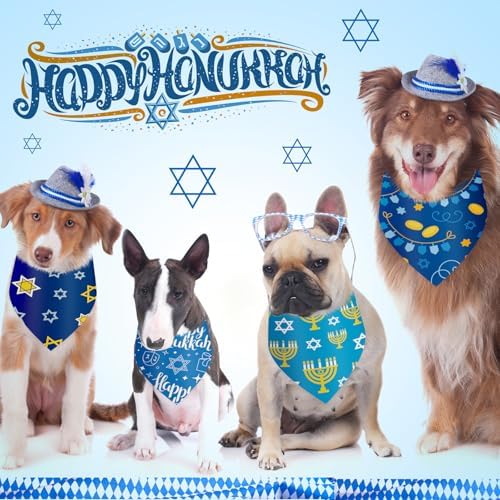Abbylike 50 Pcs Hanukkah Dog Bandanas Bulk Blue Bandanas for Dogs Triangle Kerchief Bibs Scarf Set for Pet Hanukkah Costume Photo Props Accessories Pet Shops, 25 Styles (25.6 x 17.7 x 17.7)