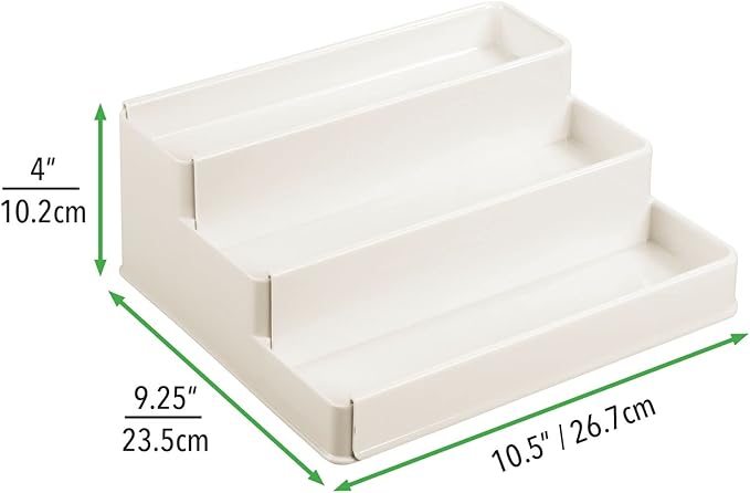mDesign Plastic Expandable 3-Tier Shelf Rack Organizer - Storage for Bathroom Vanity, Cabinet, Cupboard, Drawer - Holds Medicine, Vitamins, Supplements, Cosmetics - Ligne Collection - Cream/Beige
