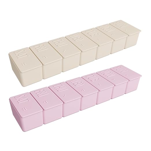 Ezy Dose Weekly (7-Day) Pill Organizer, Medicine Planner, Cream & Pink | Daily Vitamin & Supplement Medicine Case, Pop Up Compartments, Embossed Matte Design, Travel-Friendly, BPA-Free, 2-Pack