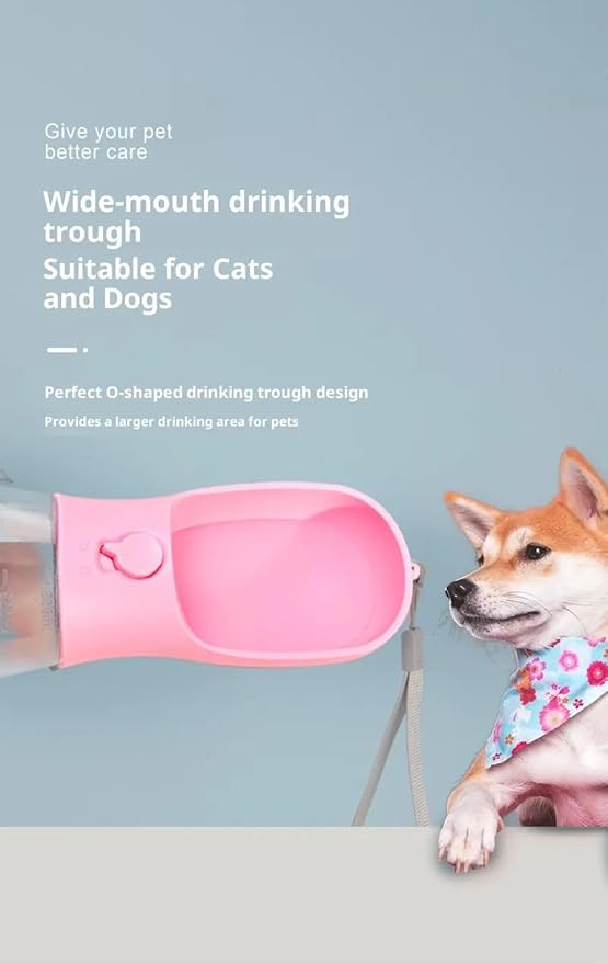 Three-in-one Portable Multi-Functional Pet Cup (Includes 1 Roll of Poop Bag) (Capacity 20 oz Water, 100 gm Food) (Pink)