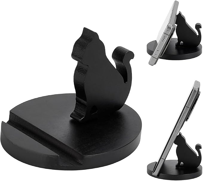 NBEADS Cute Cat Cellphone Stand Holder, Animal Phone Holder Cat Decorative Smartphone Desk Holder with Non-Slip for Various Models of Mobile Phones and Tablets, Black