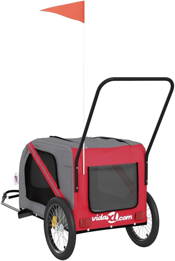 Pet Bike Trailer for Medium Dogs, Oxford Fabric Dog Bicycle Cargo Cart with Iron Frame, Orange and Gray