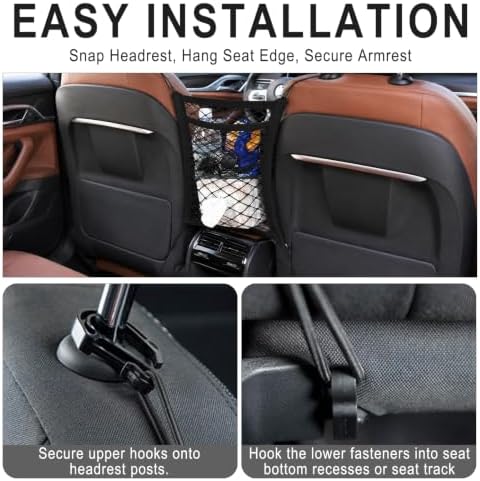 3-Layer Car Mesh Organizer, Dog Barrier Between Front Seats, Elastic Seat Back Net Bag for Kids, Pets, Tissue, Purse, Storage Pouch, Stretchable for SUV Van Truck