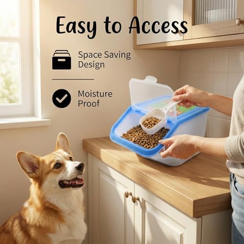 3-Pack Airtight Pet Food Storage Container Set, 3000ML Small Dog Cat Food Bin with Scoop, 10" x 6.7" Clear Kibble Container with Sealing Ring, Moisture-Proof Treat Organizer - Blue, Pink, Grey