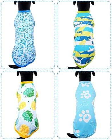 PET SHOW 4 Pack Summer Dog Shirts for Large Dogs Boy UPF 50+ UV Sun Protection Cooling Clothes Tank Top Shark Dog T-Shirts Pet Holiday Party Sleeveless Vest Blue(XXX-Large)