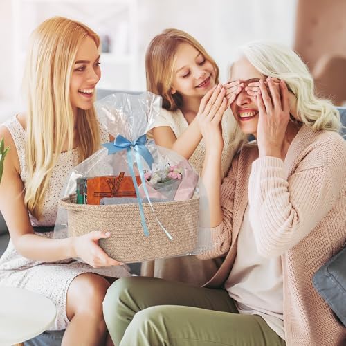 Cute Brown Gift Basket, Woven Baskets for Gifts Empty, Cotton Rope Storage Bin for Organizing, Decorative Dog Toy Box, Baby Nursery Organizer, Wicker Easter Basket with Handle, Room Decor