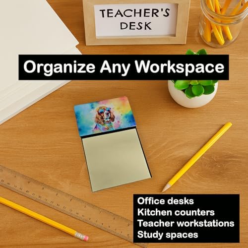 Caroline's Treasures Cavalier Spaniel Hippie Dawg Sticky Note Holder Refillable Dispenser Self-Sticky Note Pads, Memo Pads Blank Desk Accessories