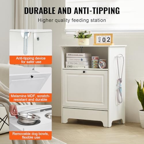 Happybuy Pet Feeding Station with 2 Stainless Steel Bowls, Elevated for Small Dogs, with Storage Cabinet and Toy Organizer