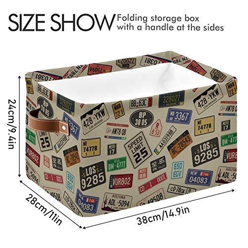 SEULIFE Vintage Car Number Plates Foldable Storage Basket, Large Collapsible Organizer Storage Bin Cube Toys Storage Boxes with Handles for Bathroom Kids Nursery Closet Storage, 2 Pack