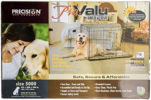Precision Pet Products Two Door Provalue Wire Dog Crate, 42in | 5 Point Locking System for Pets 70 to 90 lbs, Folds Flat, No Assembly