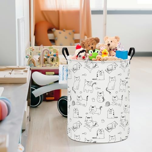 Round Laundry Basket Collapsible Storage Hamper Organizer Cat | Waterproof Canvas Foldable Baskets with sturdy Handles Multi-scene Organizer for Home Play Bedroom Gift Bin