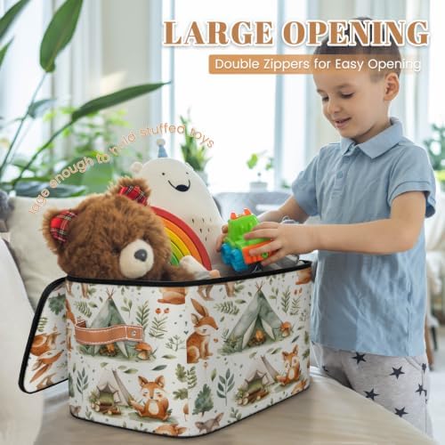 Cute Squirrels Storage Box with Zipper Lid | Collapsible, Fabric, Storage Bin, Handle, Large, Closet Organizer, Containers, Bedroom, Home, Forest Animals