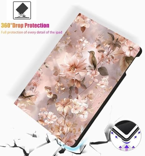 for Microsoft Surface Pro 7 Plus,Surface Pro 7/6/5/4 12.3" Tablet Case,Auto Wake/Sleep,Adjustable Stand Protective Cover - Pink Flower Bird