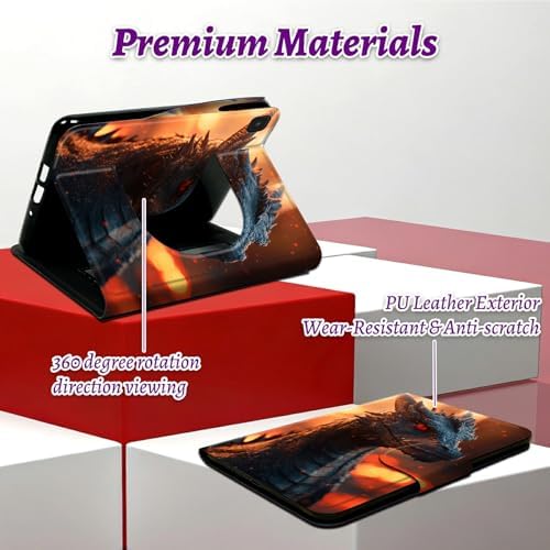 Rotating Handle Case for Samsung Galaxy Tab A7 Lite 2021 8.7", 360 Degree Swivel Kickstand with Magnetic Closure Shockproof Leather Protective Cover for Women Men, Red Eyed Dragon