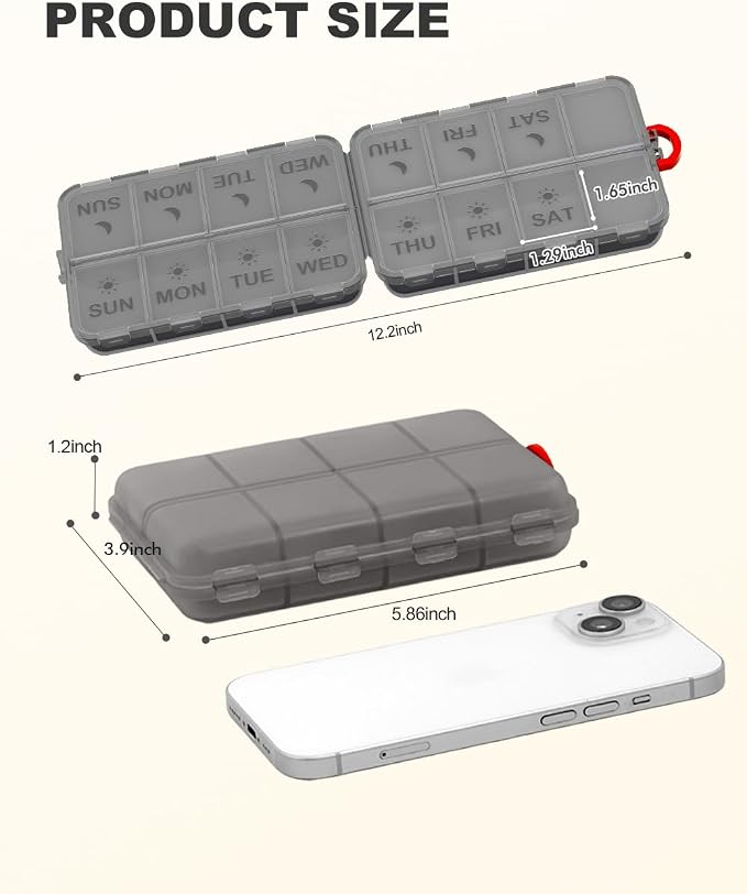 Pill Organizer Travel Medicine Case - Travel Pill Case with Etched Labels, Daily Travel Medicine Case Holder
