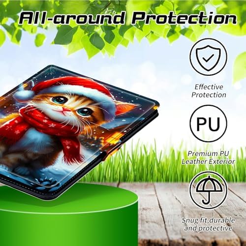 Universal Tablet Case for T-Mobile Revvl Tab 2 10.1" 2025/Revvl Tab 5G 10.36" 2023, 360 Degree Rotating Kickstand Protective Stand PU Leather Shell Cover for 9"-10.5", Red Hat Cat