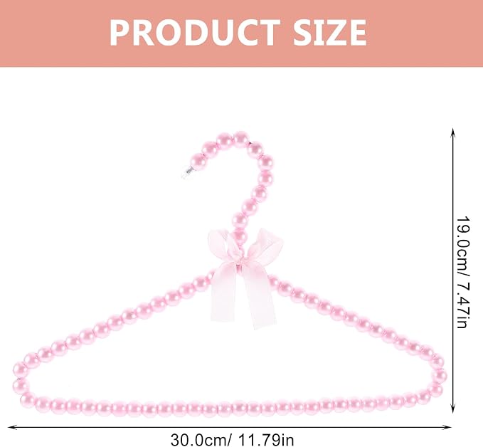 MAGICLULU 2 Pack Beaded Hangers for Kids, 11.8 x 7.5 Inch Pink Plastic Baby Clothes Hangers with Bow, Non Slip Toddler Nursery Closet Organizer for Girl Dress, Dog Pet Apparel