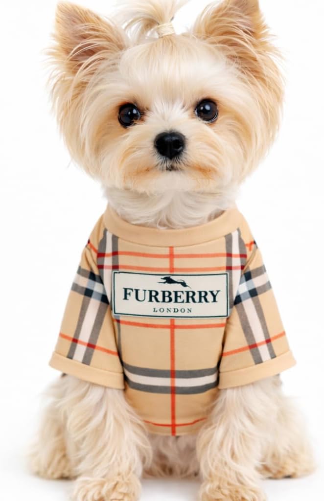 Dog T-Shirts for Small Dogs, Designer Dog Clothes, Luxury FurberryTee | Dog T-shirts for small dogs; soft lightweight designer dog clothes with luxury comfort for Chihuahuas, Yorkies and Dachshunds