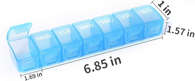 UHOUSE 2 Packs Weekly Pill Organizer 7 Day (Blue) | Pocket Daily Pill Case Pill Box for Pills/Vitamin/Fish Oil/Supplements