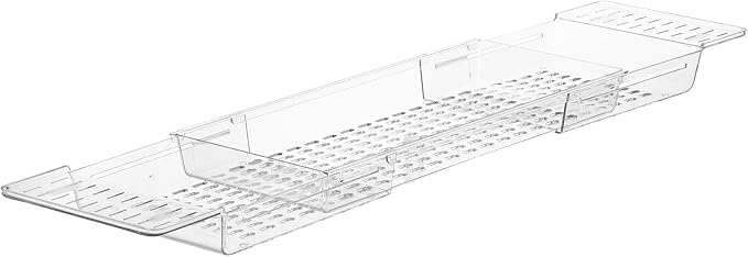Expandable Plastic Bathtub Caddy Tray for Shower Storage | Pet Rectangular Build, Lightweight Foldable Design, Space-saving Organizer for Travel, Multifunctional Shelf for Women