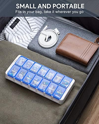 TookMag Weekly Pill Organizer 2 Times a Day, Easy Fill AM PM Pill Box, Large Capacity Quick-Refill 7 Day Pill Cases for Pills/Vitamin/Fish Oil/Supplements (Patent Registered) (Blue)