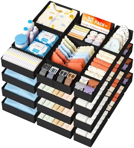 DIMJ Drawer Organizer Clothes - 30 Pack Baby Dresser Organizer for Nursery Closet Organization, Fabric Drawer Organizer Bins for Underwears Socks Bras, Foldable Storage Dividers for Bedroom