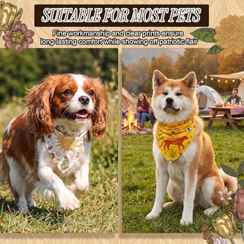 Abbylike 50 Pcs Boho Dog Bandanas Bulk Bohemian Earth Tone Bandanas for Dogs Triangle Kerchief Bib Scarf for Pets Party Costume Aesthetic Dog Photo Props Accessories, 25 Styles (25.6 x 17.7 x 17.7)