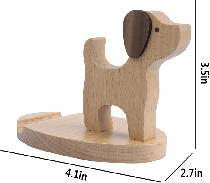 Wooden Dog Phone Stand Wooden Puppy Phone Holder Animal Mobile Holder Cute Dog Desktop Stand Cartoon Phone Mount Desk Ornament