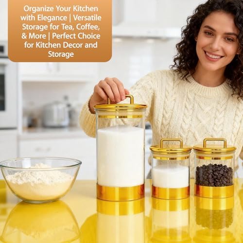 3-Pack Acrylic Storage Jars with Gold Lids – Airtight Canisters for Kitchen, Bathroom, Office | Decorative Storage for Snacks, Bath Bombs, Cotton Balls, and Small Essentials