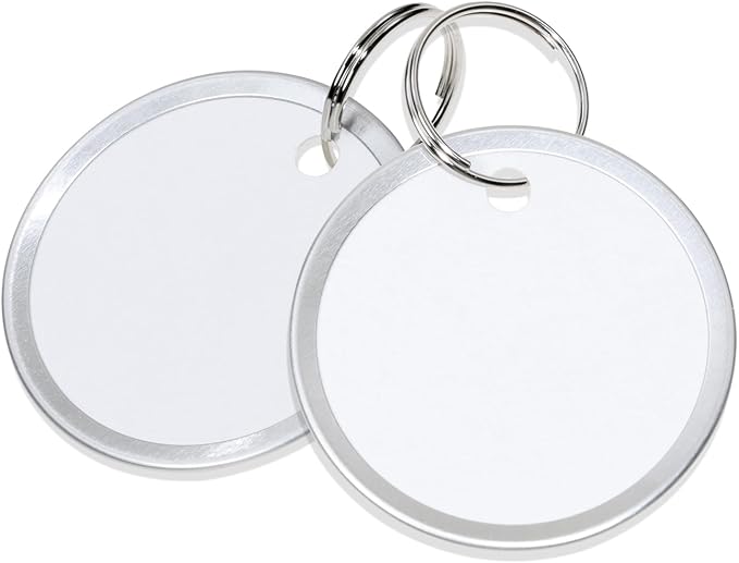 ONLYKXY 60pcs Round Paper Label Tag with Split Ring for Key Chain,Universal Identifiers Name Luggage Marking Tag with Metal Rim Blank Coded Price Display Hanging for Home,Office (White, 1.5 in)