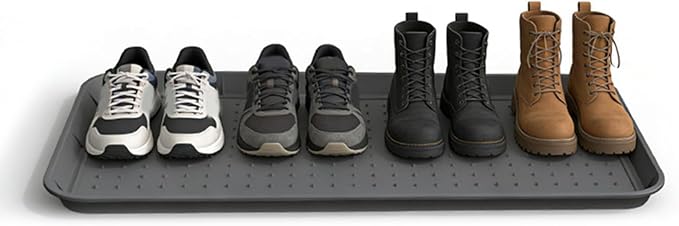 Asixxsix Silicone Boot Tray, 30x15 inch Non Slip Shoe Tray with Raised Edge, Pet Feeding Mat Sink Protector, Heavy Duty Boot Mat for Entryway Shoe Storage Indoor Outdoor Use (Gray)
