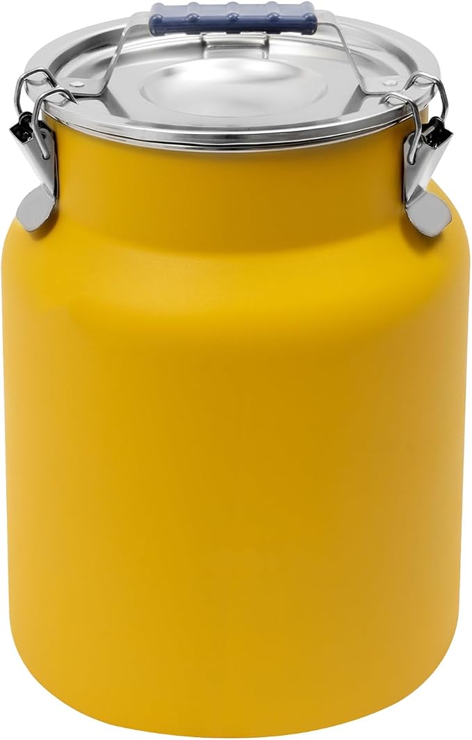 12L Stainless Steel Rice Storage Container with Airtight Lid&Handle, Yellow | Secure 3-Buckle Locking Lid, Portable Handle and Wide Opening, Stores Rice, Flour, Pet Food, Tea, Oil, Milk, Grains
