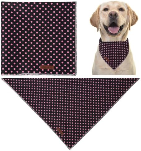 Black Pink Polka Dog Bandana, UP URARA PUP Puppy Bandana for Small,Medium Dog, Spring Summer Cotton Triangle Bid Scarf Dog, Pet Kerchief for Girl Female Dogs or Cats, Fancy Fall Classic Dog Bid Scarf