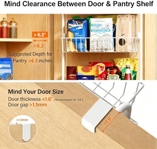 Delamu Over The Door Pantry Organizer, 8-Tier Hanging Spice Rack | Large Pantry Door Organization and Storage Seasoning Shelves, Door Organizer for Kitchen, 17.1"W x 65.4"H x 5.8"D, White